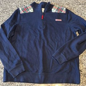 Vinyard Vines 1/4 zip with plaid shoulder detail